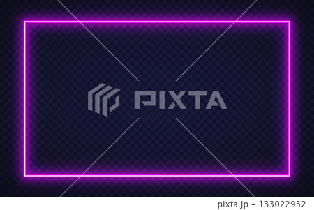 Glowing pink neon rectangle with soft purple shine, ideal for modern digital interfaces or nightlife design. 133022932
