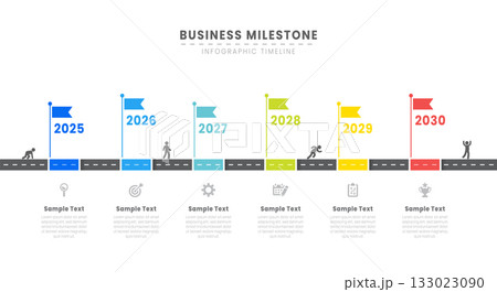 Business infographic roadmap timeline with 6 milestones elements, Important Events annual business presentation vector. Business infographic roadmap timeline with 6 milestones elements, Important Events annual business presentation vector. 133023090