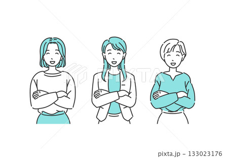オフィスカジュアルの女性 腕組みで笑顔の人物イラスト 133023176