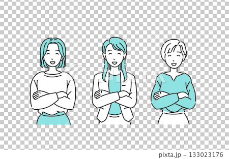 オフィスカジュアルの女性 腕組みで笑顔の人物イラスト 133023176