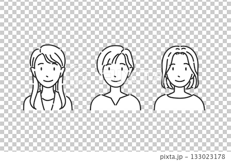 Office casual woman upper body monochrome line drawing 133023178