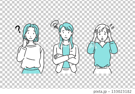 一位表情憂慮的辦公室休閒女性插圖 133023182