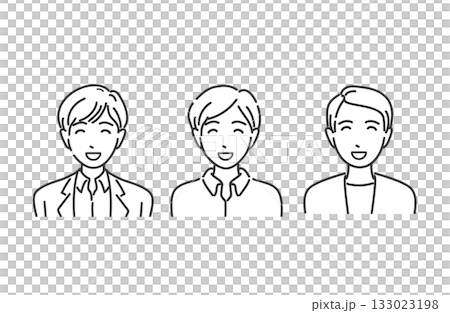 オフィスカジュアルの男性 微笑む モノクロイラスト 133023198