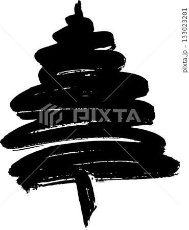 Real Hand Drawn Illustration Grunge Watercolor Spruce. 133023201