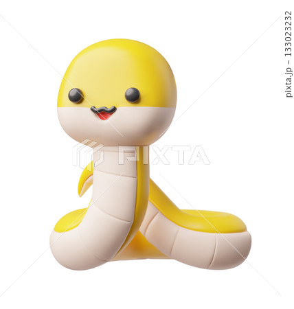 Yellow and white color snake 3D plastic style vector icon, cartoon new year symbol cute reptile toy, wild animal smiling Yellow and white color snake 3D plastic style vector icon, cartoon new year symbol cute reptile toy, wild animal smiling 133023232