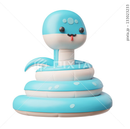 Blue and white color snake coiled 3D plastic style vector icon, cartoon new year symbol, cute reptile animal curled up 133023233