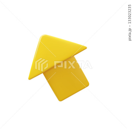 3D icon of a yellow arrow pointing up and left, direction, pointer, navigation, growth. 133023235