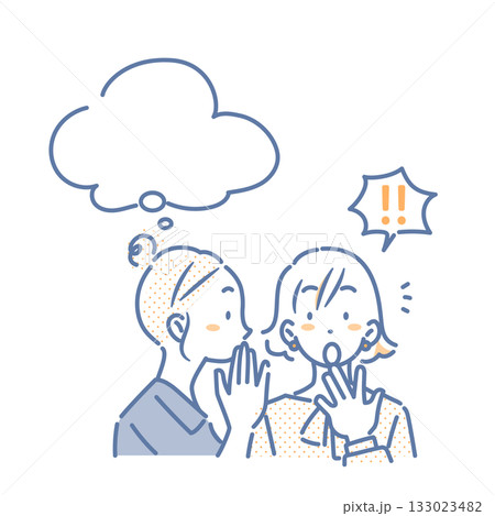 秘密の話を打ち明ける若い女性　シンプルでお洒落な線画イラスト 133023482