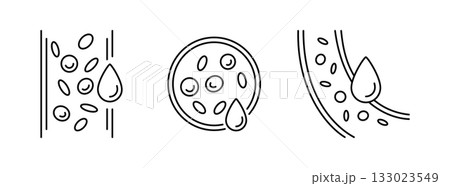 Blood vessel line icons set. Human artery and vein symbol. blood circulation. Hemoglobin sign. Healthy heart system control. Healthy vessel icon. Vector illustration isolated on white background 133023549