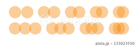 Two and three intersecting circles set. Circle Venn diagram with two and three parts. Infographic chart icon. 2, 3 overlap balance elements diagram. Vector illustration isolated on white background 133023550