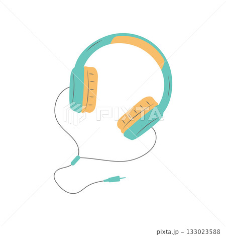 Headphones with wire. Flat color illustration 133023588