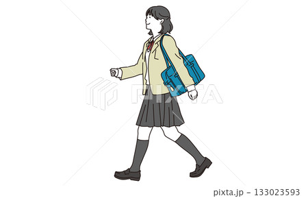 制服で元気に歩く女子学生の全身イラスト 制服で元気に歩く女子学生の全身イラスト 133023593