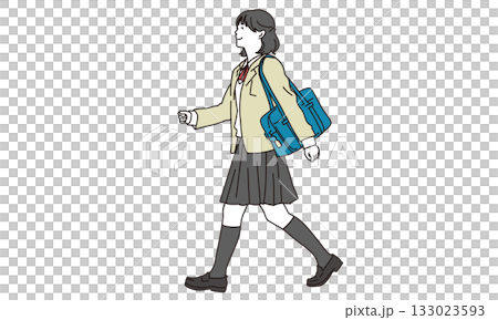 身穿制服的女學生活力四射地行走的全身插圖 身穿制服的女學生活力四射地行走的全身插圖 133023593