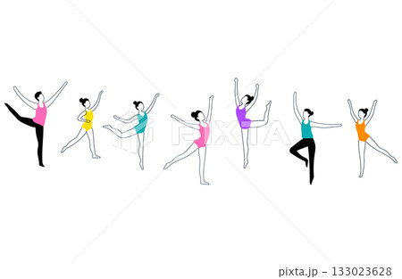 ネオンカラーの新体操をする人たちのイラスト 133023628