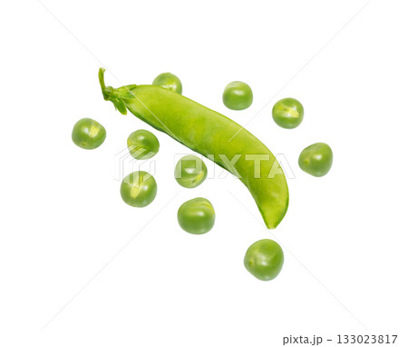 Green peas and pod isolated on white 133023817