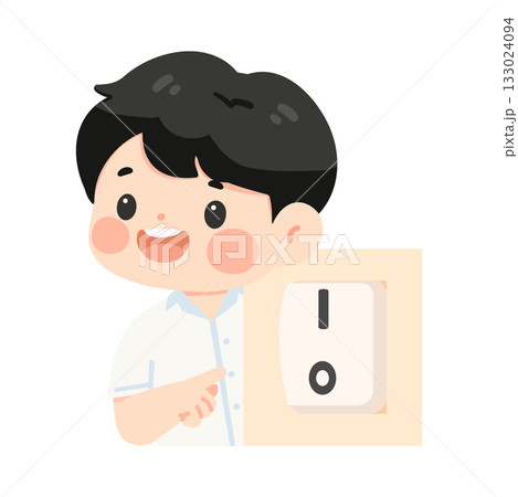 Boy Turning On Light Switch Boy Turning On Light Switch 133024094
