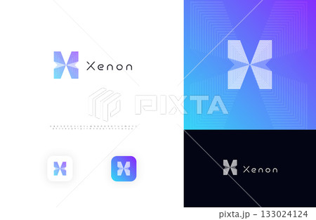 Line Geometric Logo Letter X Monogram Concept Design for Digital Science Architect Technology Startup Business Identity Branding Emblem Label with Modern Sans Serif Font Alphabet. Vector Illustration 133024124
