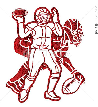 American Football Mix Action Graffiti Cartoon Sport Graphic Vector 133024358