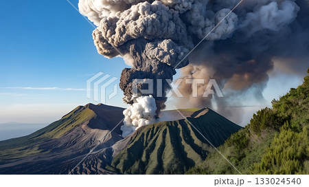 Mount erupts spewing a massive ash cloud into the sky 133024540
