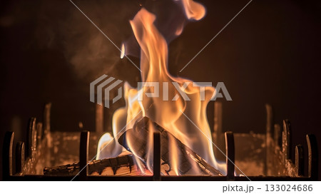 Flames dancing in a fireplace creating a warm ambiance 133024686