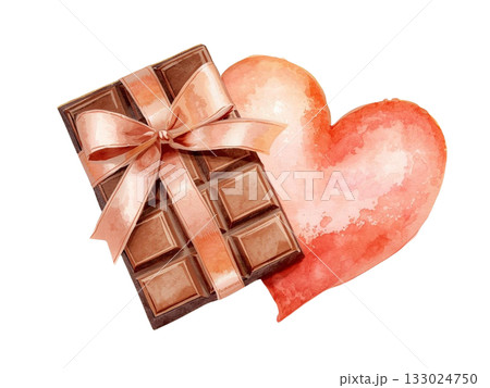 ピンクのリボンが付いたハートのチョコレート 133024750