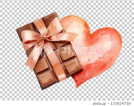 ピンクのリボンが付いたハートのチョコレート 133024750