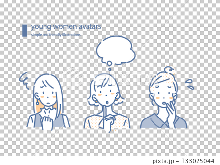 Young women with worries - simple and stylish line drawing illustrations 133025044