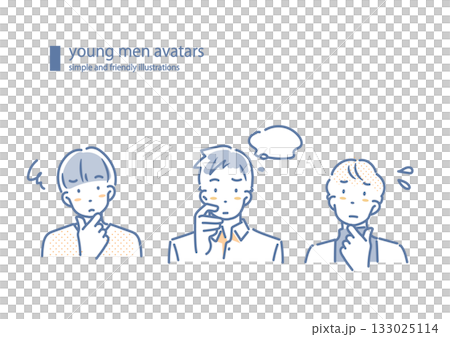 Young men with worries - simple and stylish line drawing illustrations Young men with worries - simple and stylish line drawing illustrations 133025114