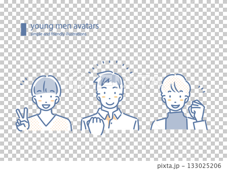 目標達成を喜ぶ若い男性たち　シンプルでお洒落な線画イラスト 133025206