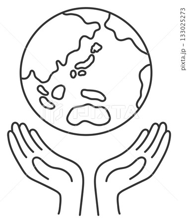 地球を持つ手、黒い線画 地球を持つ手、黒い線画 133025273