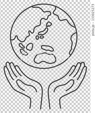 地球を持つ手、黒い線画 地球を持つ手、黒い線画 133025273