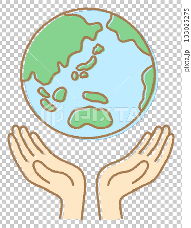 一手握著地球的插圖，棕色線條 133025275