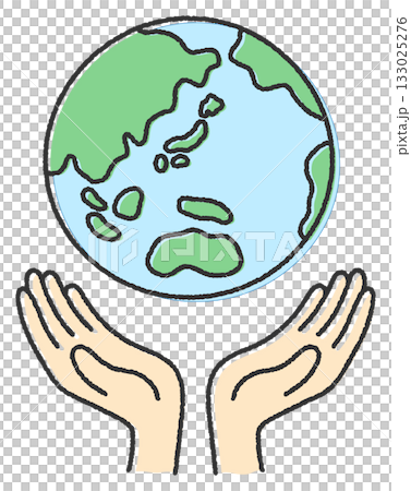 Illustration of a hand holding the globe, black strokes Illustration of a hand holding the globe, black strokes 133025276
