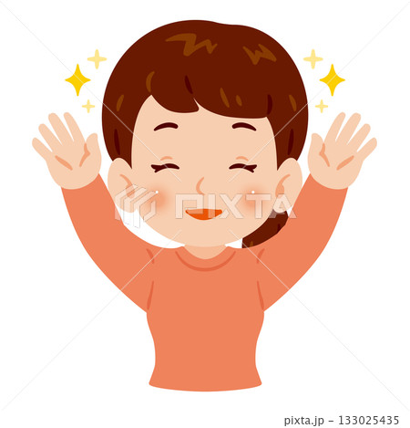 両手を上げて万歳する笑顔の女性 上半身イラスト 両手を上げて万歳する笑顔の女性 上半身イラスト 133025435