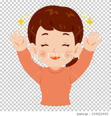 両手を上げて万歳する笑顔の女性 上半身イラスト 両手を上げて万歳する笑顔の女性 上半身イラスト 133025435