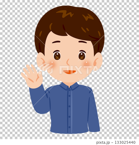Illustration of a man raising one hand to greet someone 133025440