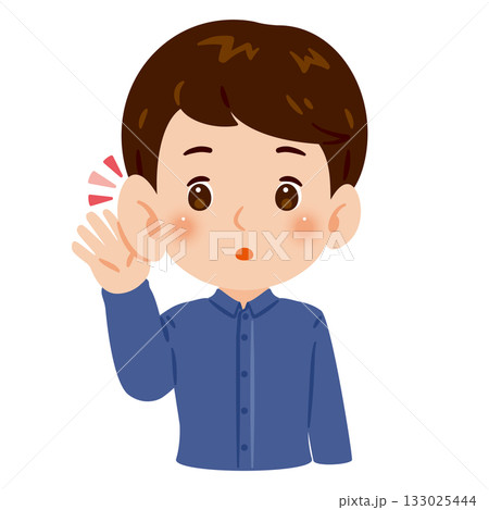 聞き耳を立てる男性　上半身イラスト 133025444
