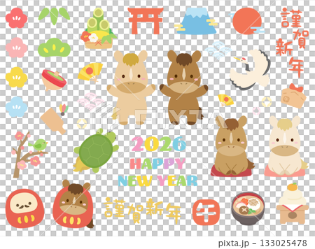 2026年馬年新年賀卡插圖集 133025478