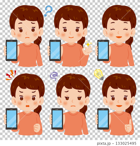 Woman showing smartphone screen Upper body illustration set 133025495