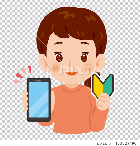 A smartphone beginner woman showing the screen Upper body illustration A smartphone beginner woman showing the screen Upper body illustration 133025496