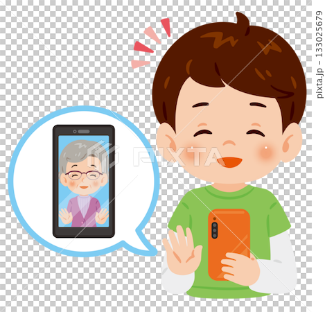 Boy making a video call on a smartphone Upper body illustration 133025679