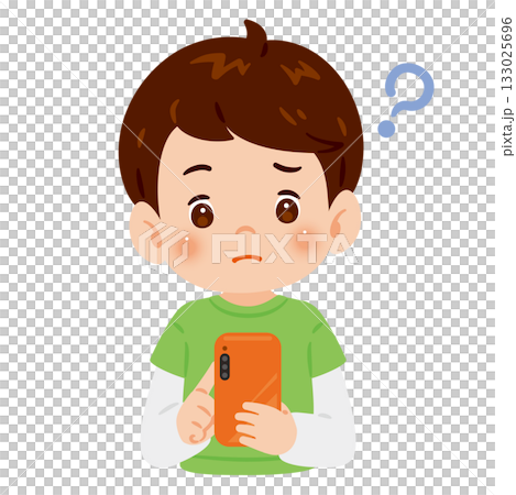 Boy looking at smartphone and worried upper body illustration 133025696