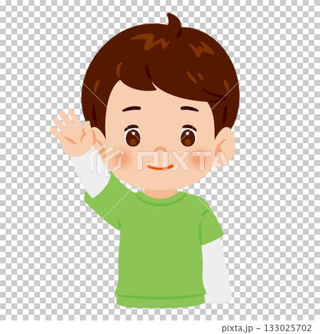 男孩高舉一隻手,上半身插圖 男孩高舉一隻手,上半身插圖 133025702