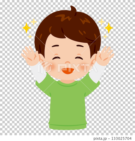 両手を上げて万歳する笑顔の男の子 上半身イラスト 両手を上げて万歳する笑顔の男の子 上半身イラスト 133025704