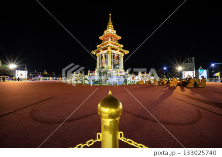 Buddha Tooth Relic Temple and Museum at Sanam Luang with the grand palace in the background during night time. Buddha Tooth Relic Temple and Museum at Sanam Luang with the grand palace in the background during night time. 133025740