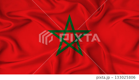 Realistic Morocco flag waving. Close up of flag of Morocco with cloth texture Realistic Morocco flag waving. Close up of flag of Morocco with cloth texture 133025806