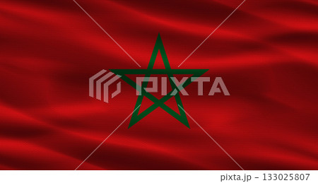 Moroccan flag with fabric texture. Realistic flag of Morocco waving 133025807