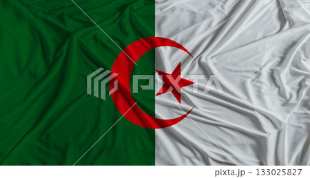 Algerian flag with fabric texture background. National flag of Algeria with cloth texture 133025827