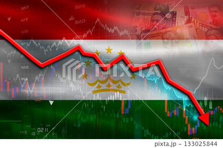 Tajikistan financial fall on economy market. Tajikistan financial crisis on economic graph 133025844
