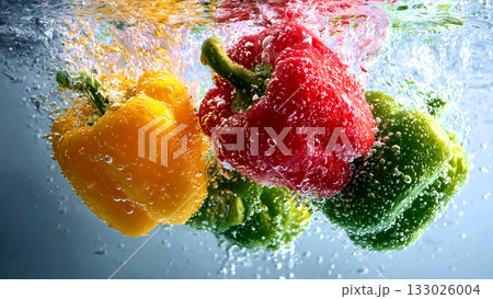 みずみずしいパプリカとピーマン みずみずしいパプリカとピーマン 133026004